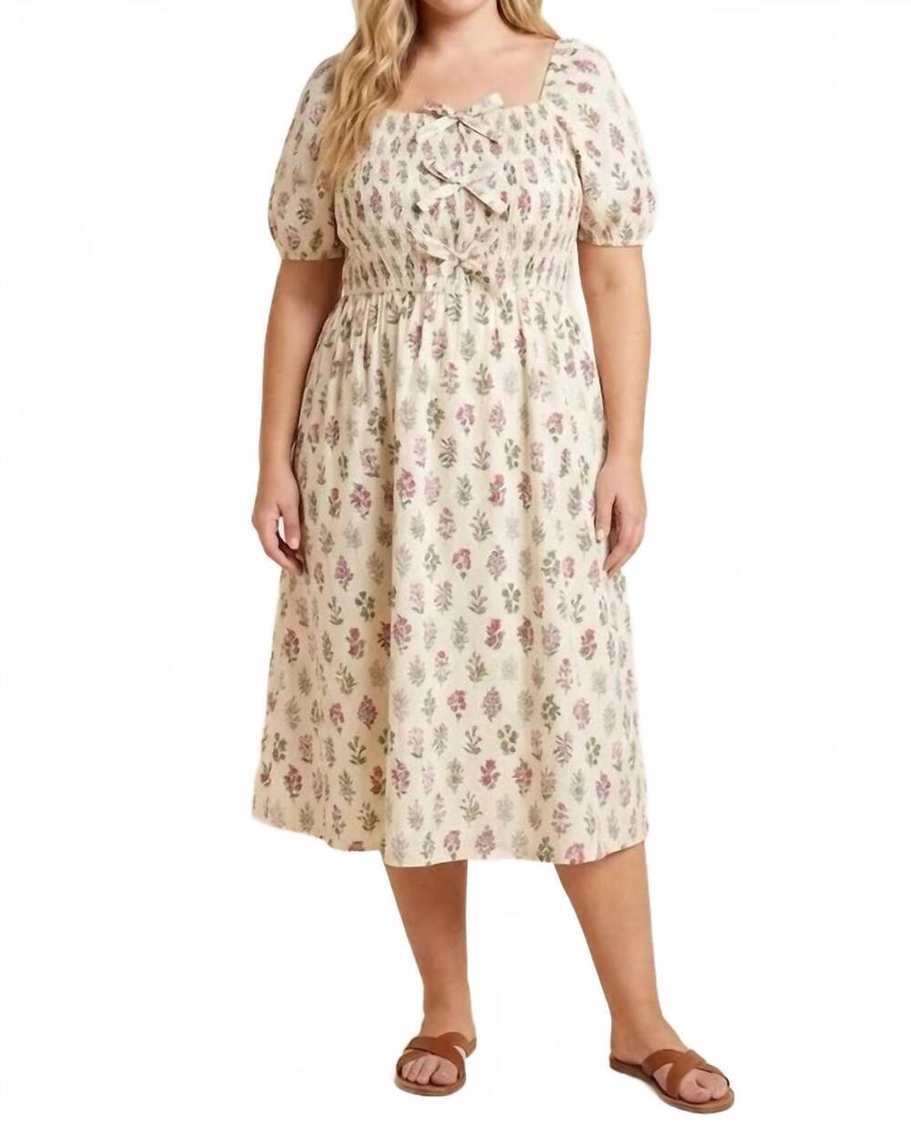NEW HAYDEN LA camille block print bow dress - plus in cream
